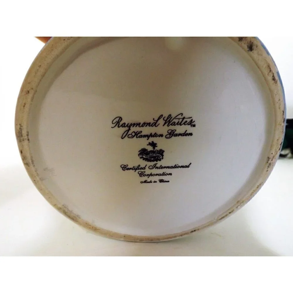 Raymond Waites Hampton Garden 2 Vintage Canisters W/Lids white blue floral